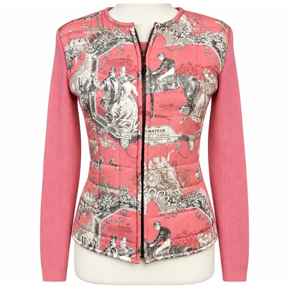 Vtg J. McLaughlin Equestrian Toile Jacket Top Set S Silk Blend Pink Heritage